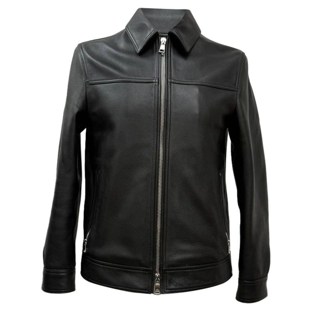 Mr. P. Zipped Coach Jacket in Black Grained Leather